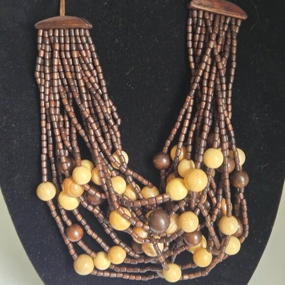 Monies Style Multi Strand Wood Necklace - Picture 1 of 8